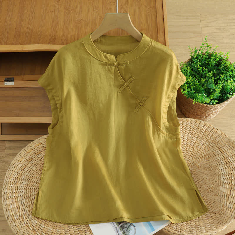 Nimara Ritual Summer Tang Style Casual Frog Button Solid Tank Top Women's Sleeveless Shirts