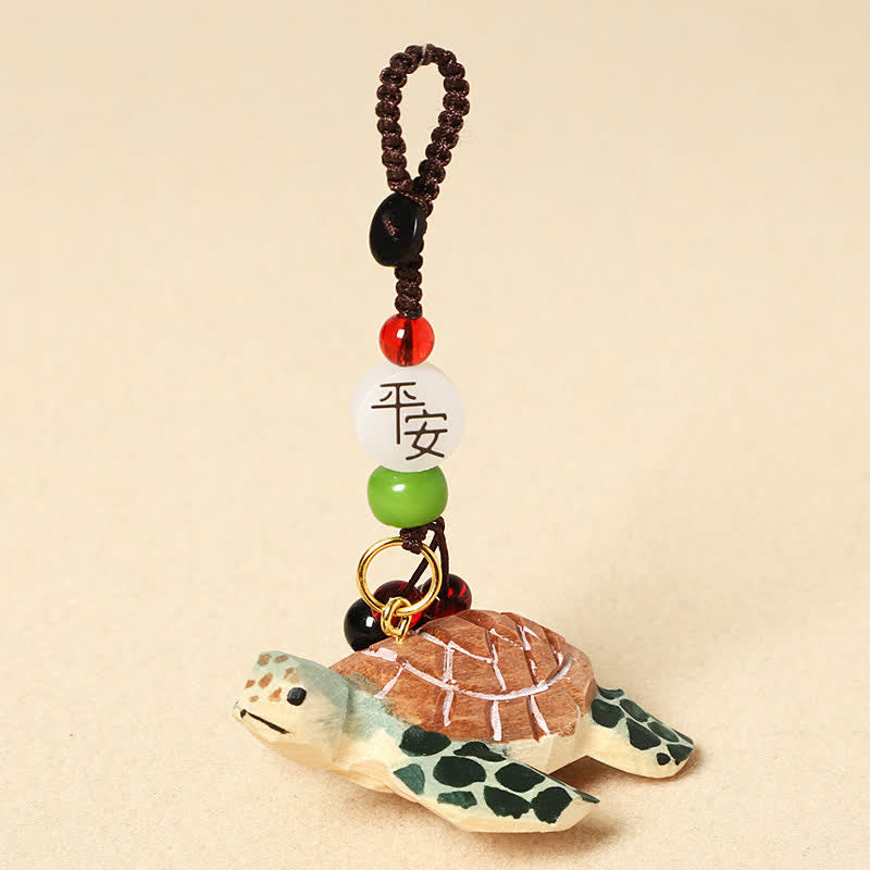 Nimara Ritual Carved Wood Turtle Om Mani Padme Hum Focus Keychains