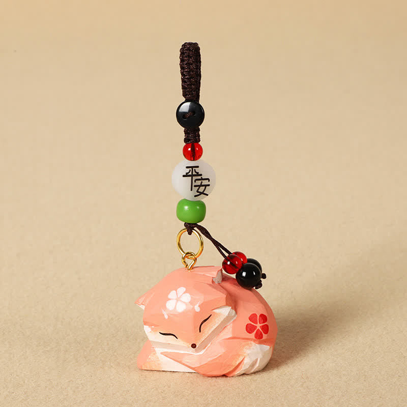 Nimara Ritual Carved Wood Fox Om Mani Padme Hum Wisdom Keychains