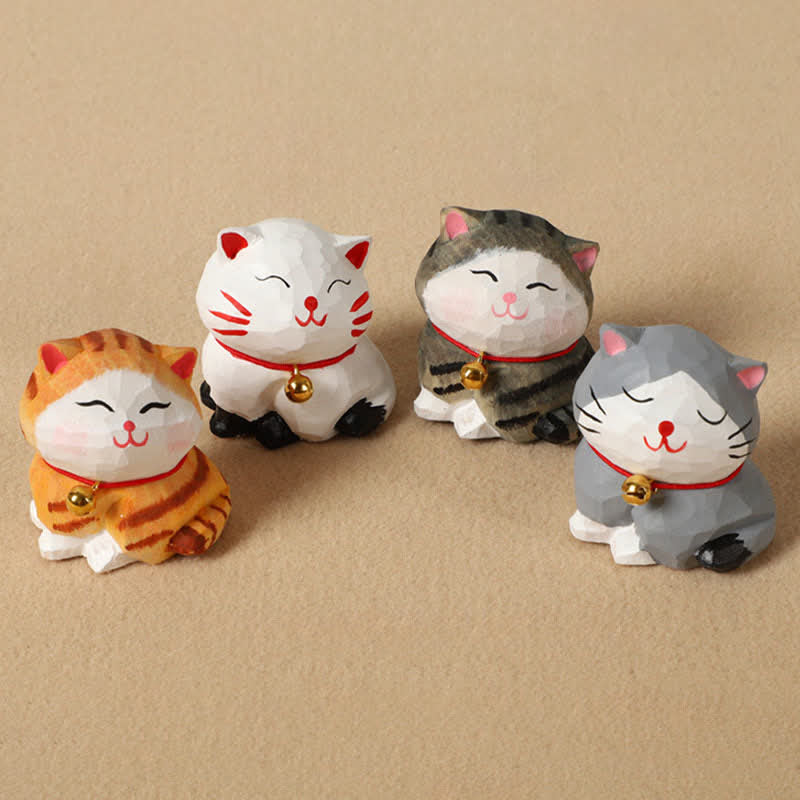 Nimara Ritual Hand Carved Natural Wood Balance Cat Keychain Cute Animal Decor
