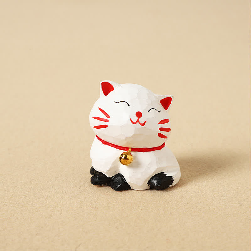 Nimara Ritual Hand Carved Natural Wood Balance Cat Keychain Cute Animal Decor