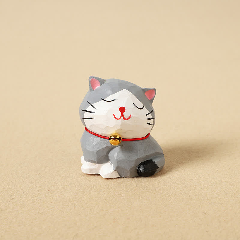 Nimara Ritual Hand Carved Natural Wood Balance Cat Keychain Cute Animal Decor