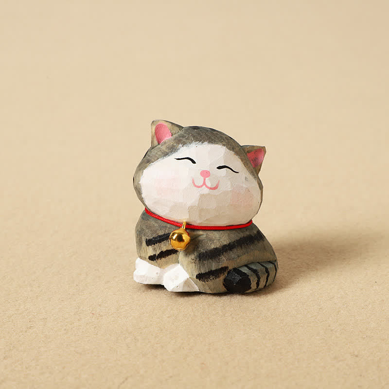 Nimara Ritual Hand Carved Natural Wood Balance Cat Keychain Cute Animal Decor