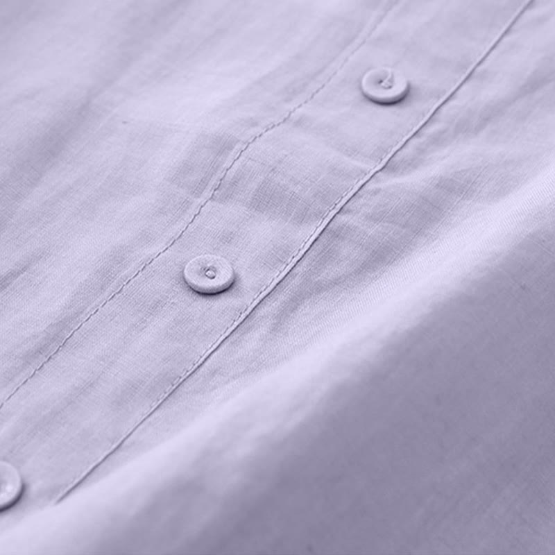 Nimara Ritual Summer Casual Elegant Tang Style Vine Embroidery Crew Neck Button-Up Solid Women's Short Sleeve Shirts