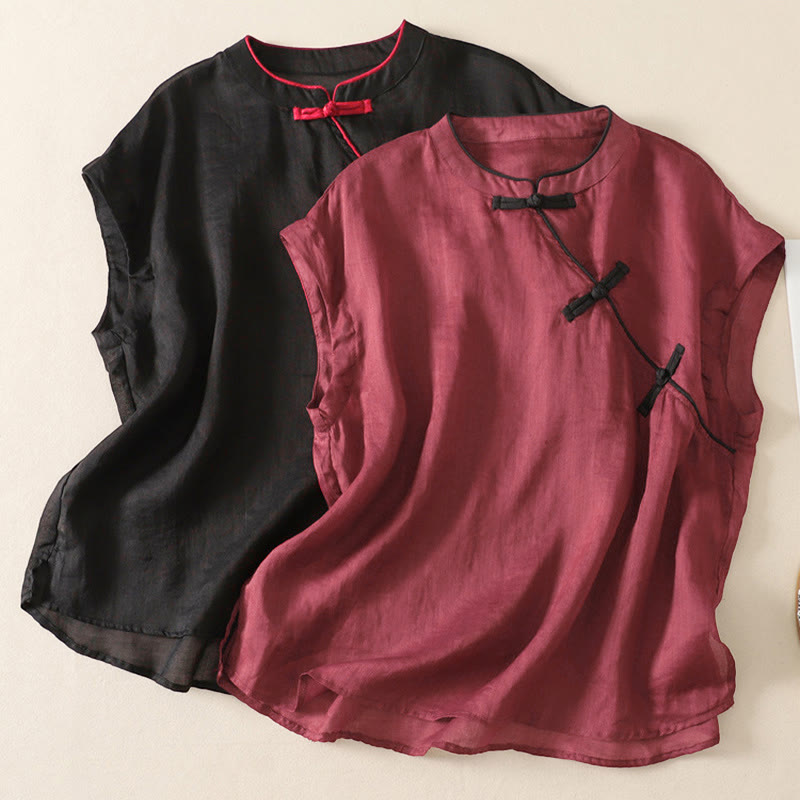 Nimara Ritual Summer Tang Style Casual Frog Button Solid Tank Top Women's Sleeveless Shirts