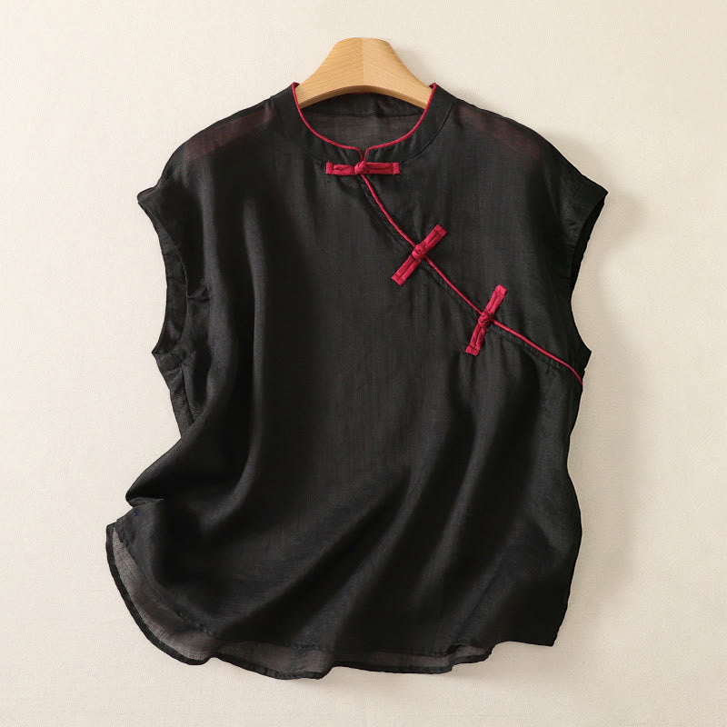 Nimara Ritual Summer Tang Style Casual Frog Button Solid Tank Top Women's Sleeveless Shirts