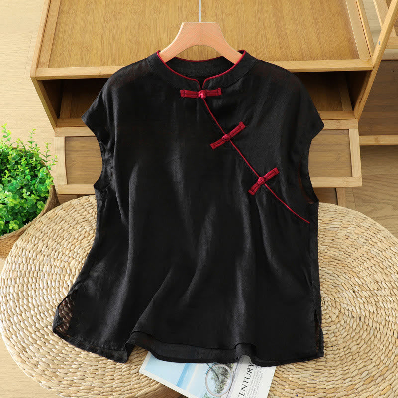 Nimara Ritual Summer Tang Style Casual Frog Button Solid Tank Top Women's Sleeveless Shirts