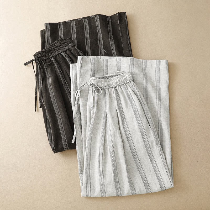 Nimara Ritual Summer Casual Minimalist Drawstring Striped Long Pants Women's Wide Leg Pants With Pocket