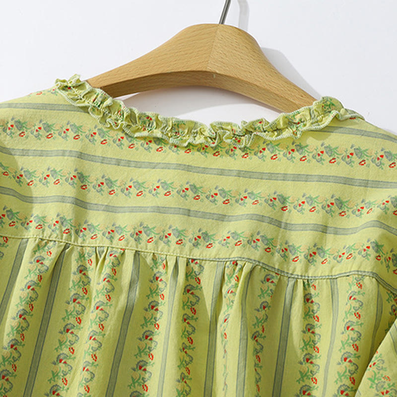 Nimara Ritual Summer Casual Elegant Button-Up Floral Striped Crew Neck Women's Short Sleeve Shirts