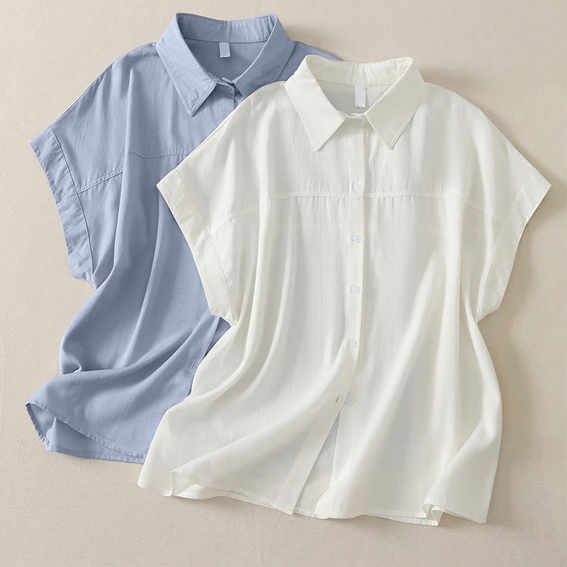 Nimara Ritual Summer Casual Minimalist Button-Up Solid Women's Short Sleeve Shirts