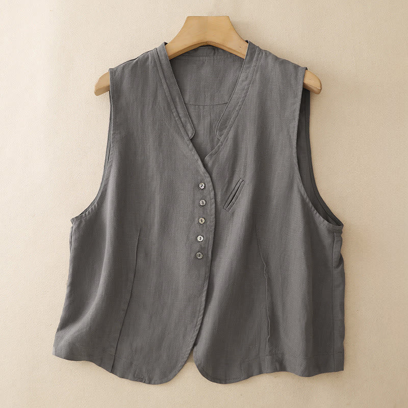 Nimara Ritual Summer Casual Minimalist V-Neck Button-Up Solid Tank Top Women's Sleeveless Shirts