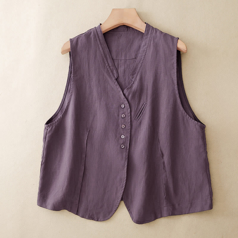 Nimara Ritual Summer Casual Minimalist V-Neck Button-Up Solid Tank Top Women's Sleeveless Shirts