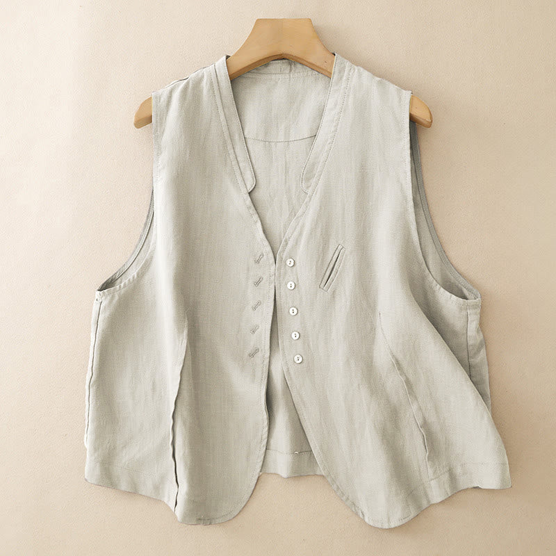 Nimara Ritual Summer Casual Minimalist V-Neck Button-Up Solid Tank Top Women's Sleeveless Shirts