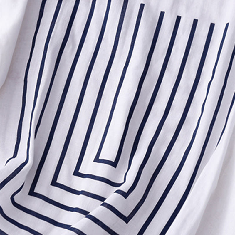 Nimara Ritual Casual Line Printing Pattern Short Sleeve Cotton Linen Women's T-Shirt