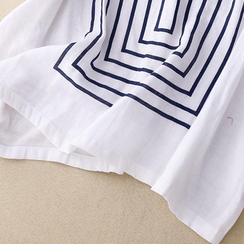Nimara Ritual Casual Line Printing Pattern Short Sleeve Cotton Linen Women's T-Shirt