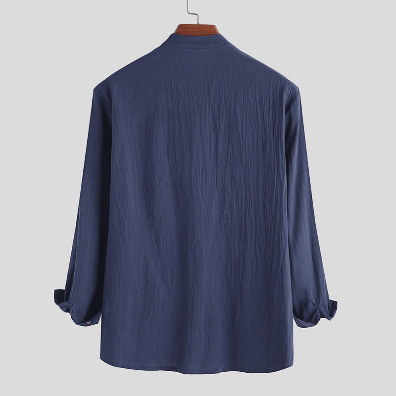Nimara Ritual Solid Color Half Buttons Long Sleeve Cotton Men's Shirts