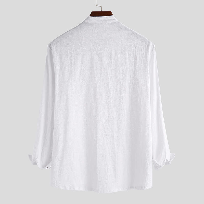 Nimara Ritual Solid Color Half Buttons Long Sleeve Cotton Men's Shirts