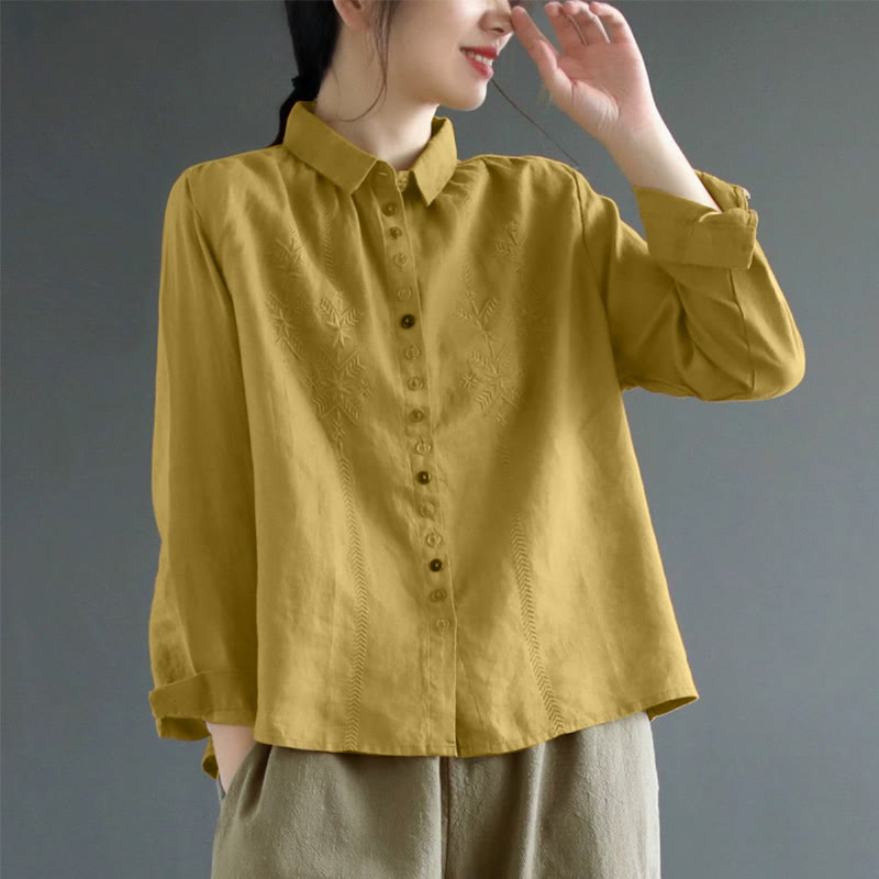 Nimara Ritual Spring Embroidery Long Sleeve Colorful Button Label Women's Shirt