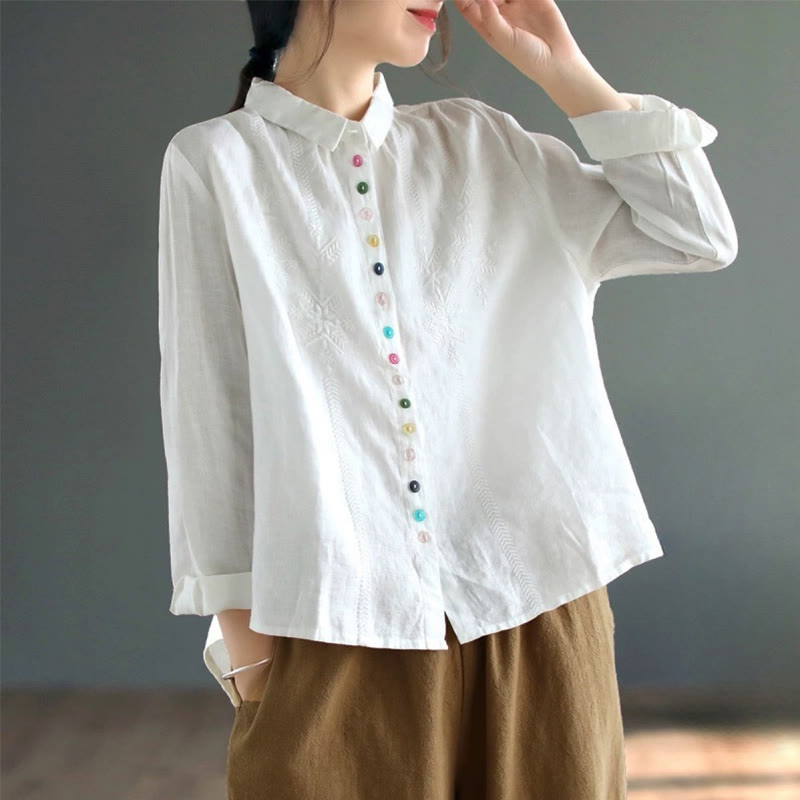 Nimara Ritual Spring Embroidery Long Sleeve Colorful Button Label Women's Shirt