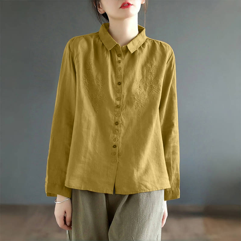 Nimara Ritual Spring Embroidery Long Sleeve Colorful Button Label Women's Shirt