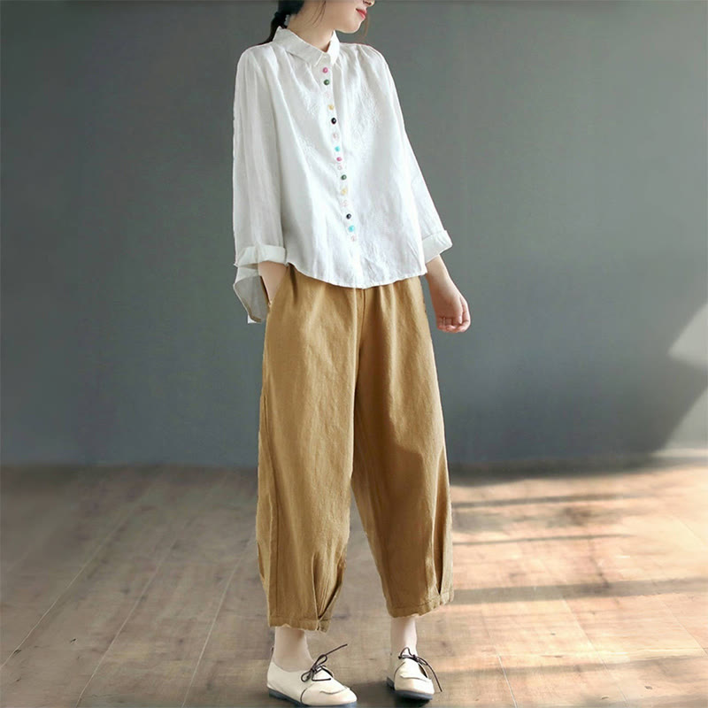 Nimara Ritual Spring Embroidery Long Sleeve Colorful Button Label Women's Shirt