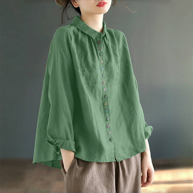 Nimara Ritual Spring Embroidery Long Sleeve Colorful Button Label Women's Shirt