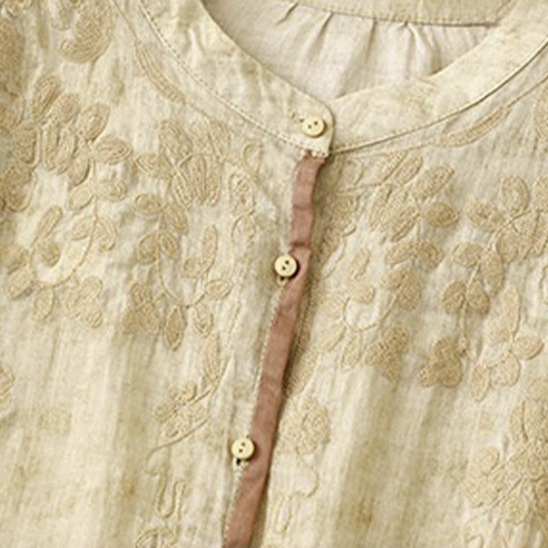 Nimara Ritual Summer Casual Embroidered Stand Collar Design Three Quarter Sleeve Midi Dress