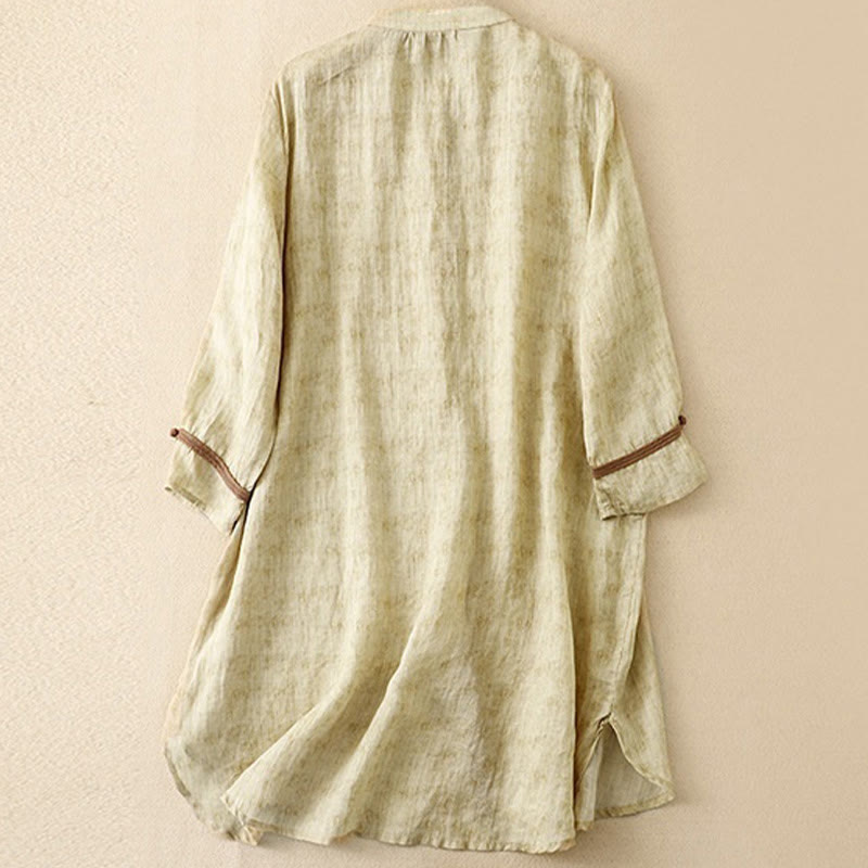 Nimara Ritual Summer Casual Embroidered Stand Collar Design Three Quarter Sleeve Midi Dress