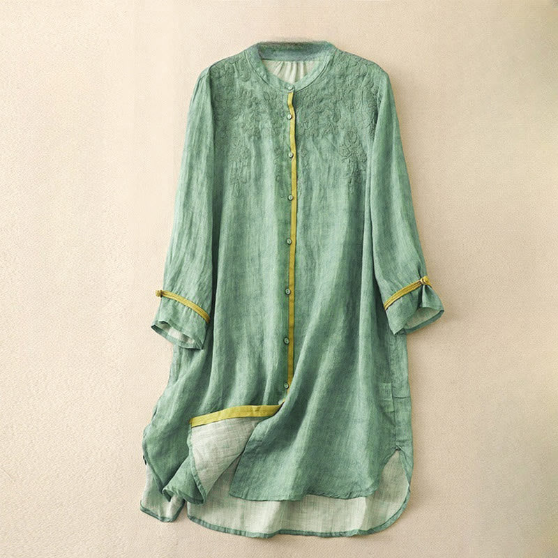 Nimara Ritual Summer Casual Embroidered Stand Collar Design Three Quarter Sleeve Midi Dress