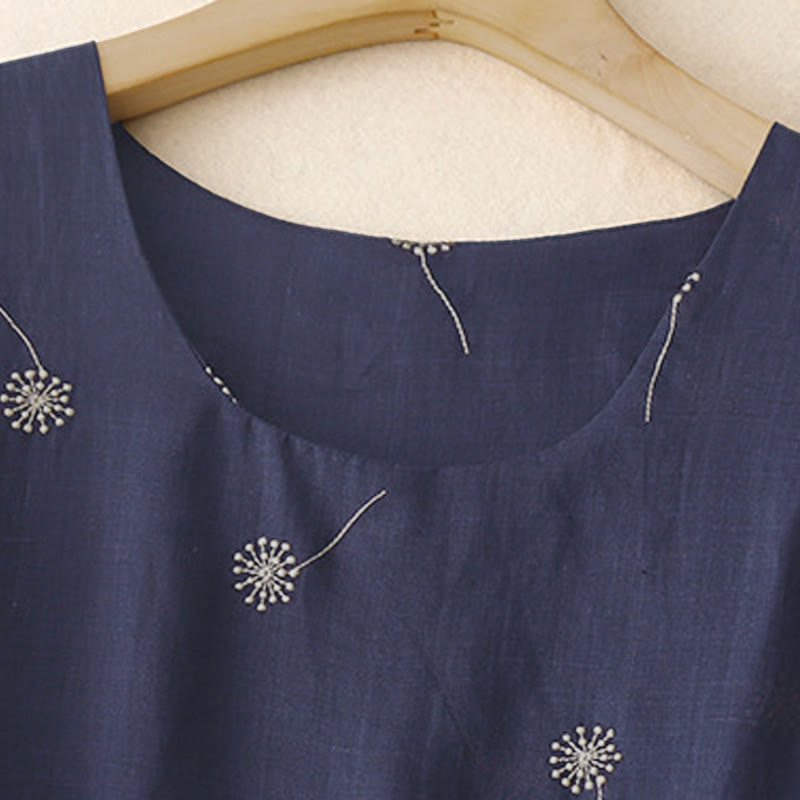 Nimara Ritual MidnightBlue Printing Lace-Up Design Sleeveless Midi Dress With Pockets