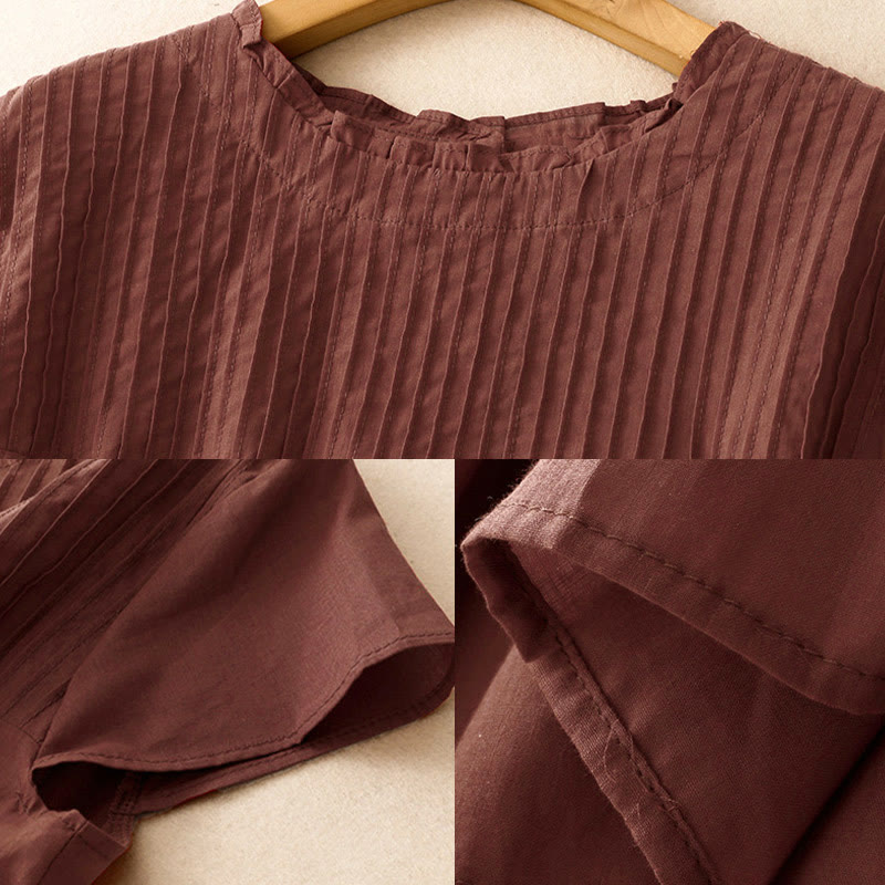 Nimara Ritual Summer Pure Color Ruffled Pleated Design Women's Short Sleeve Shirt