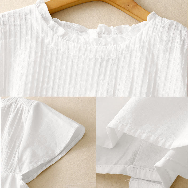 Nimara Ritual Summer Pure Color Ruffled Pleated Design Women's Short Sleeve Shirt