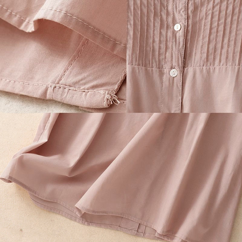 Nimara Ritual Summer Pure Color Ruffled Pleated Design Women's Short Sleeve Shirt