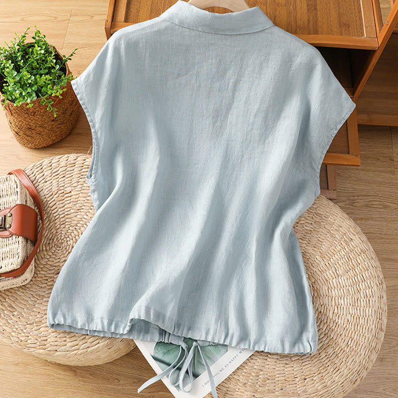 Nimara Ritual Summer Plain Color Button Short Sleeve Women's Shirt