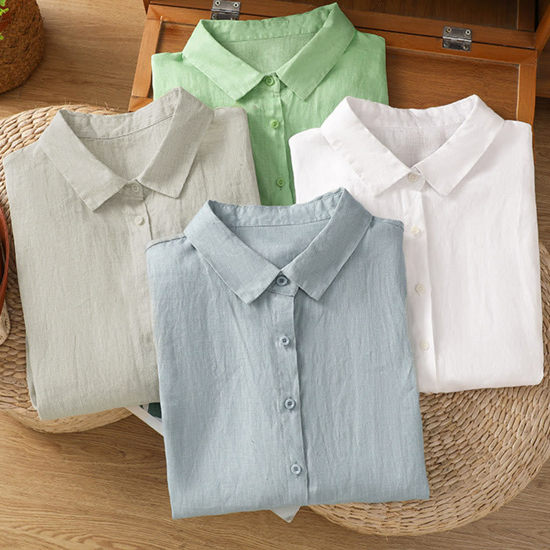 Nimara Ritual Summer Plain Color Button Short Sleeve Women's Shirt