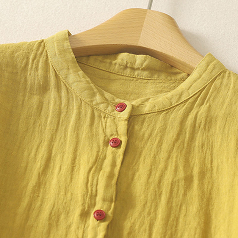 Nimara Ritual Summer Plain Red Buttons Short Sleeve Women's Shirt