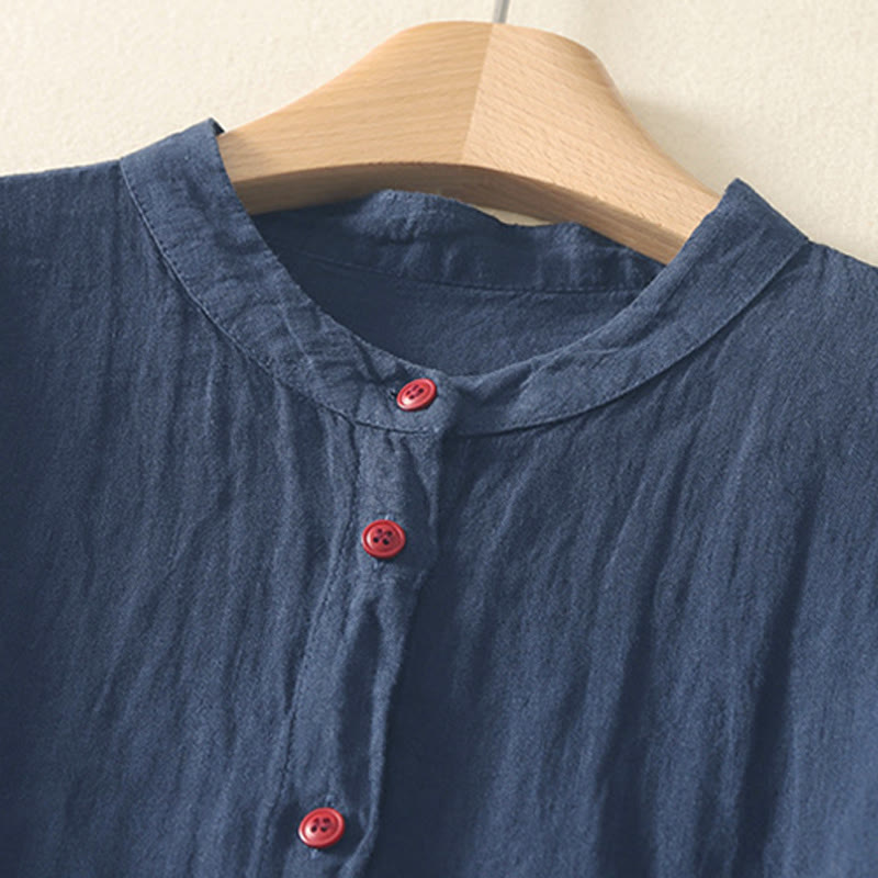Nimara Ritual Summer Plain Red Buttons Short Sleeve Women's Shirt