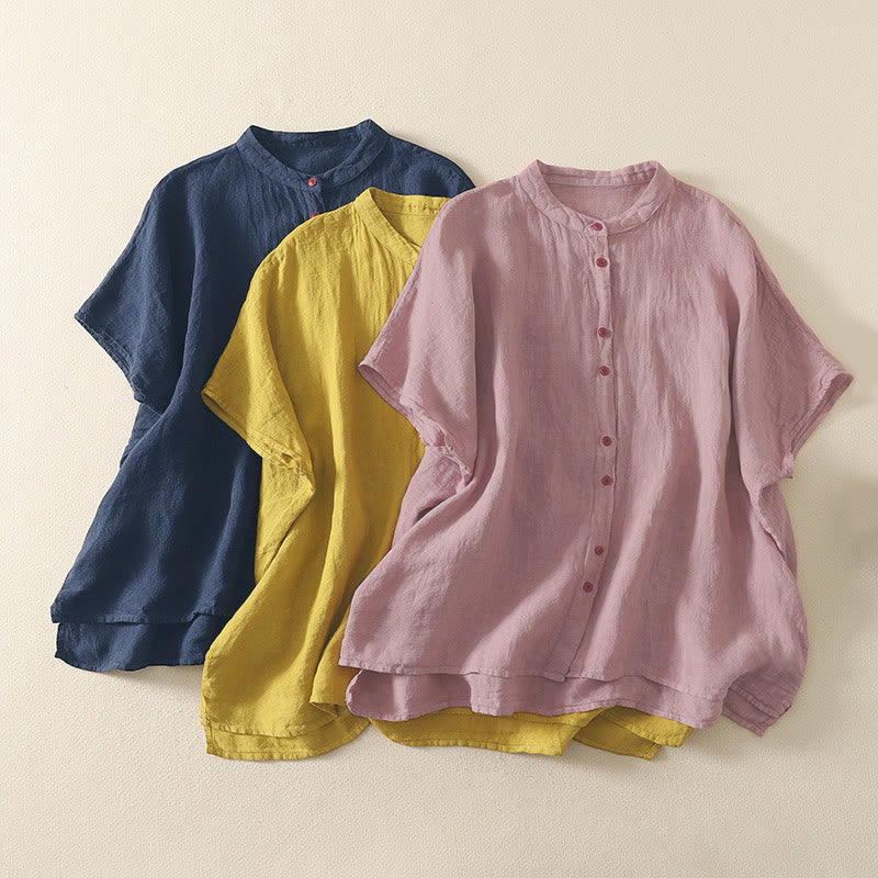 Nimara Ritual Summer Plain Red Buttons Short Sleeve Women's Shirt