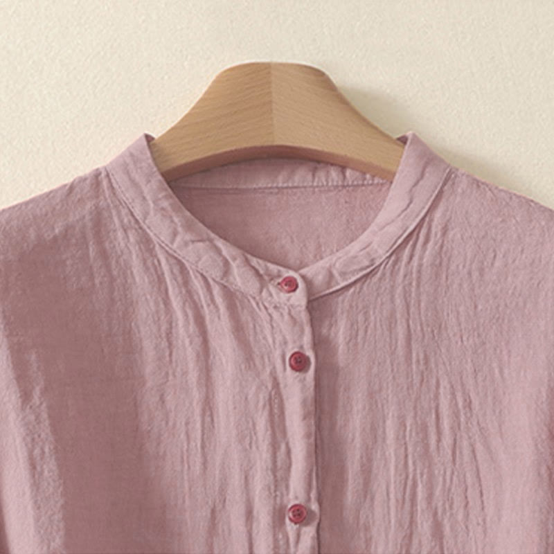 Nimara Ritual Summer Plain Red Buttons Short Sleeve Women's Shirt