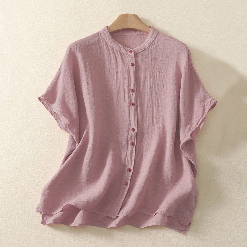 Nimara Ritual Summer Plain Red Buttons Short Sleeve Women's Shirt