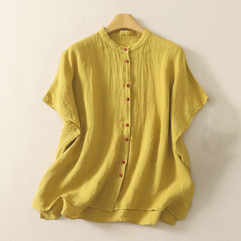 Nimara Ritual Summer Plain Red Buttons Short Sleeve Women's Shirt