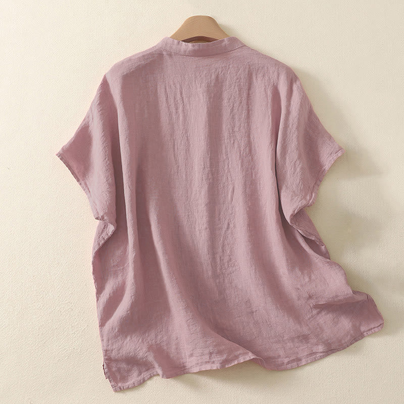 Nimara Ritual Summer Plain Red Buttons Short Sleeve Women's Shirt