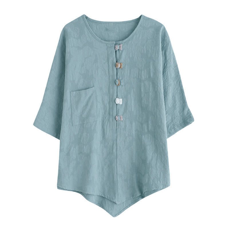 Nimara Ritual Casual Flower Colorful Frog Button Half Sleeve Women's Shirt