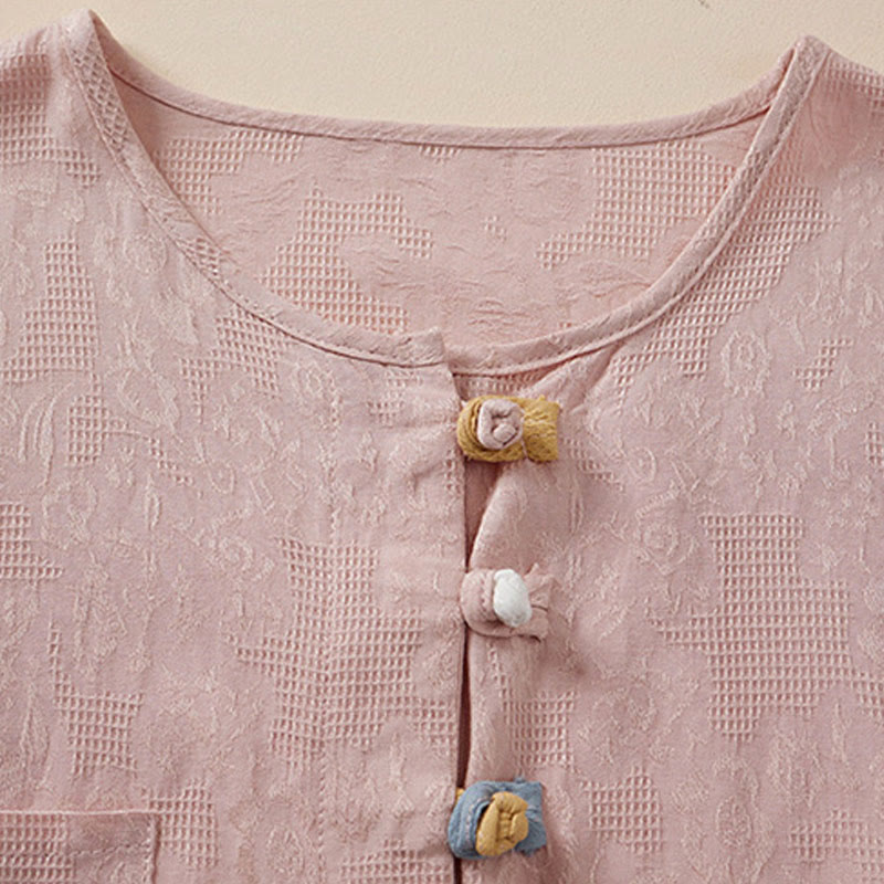 Nimara Ritual Casual Flower Colorful Frog Button Half Sleeve Women's Shirt