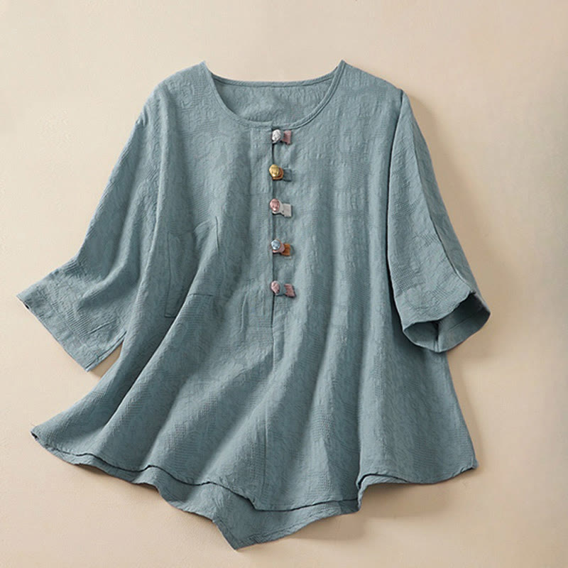 Nimara Ritual Casual Flower Colorful Frog Button Half Sleeve Women's Shirt