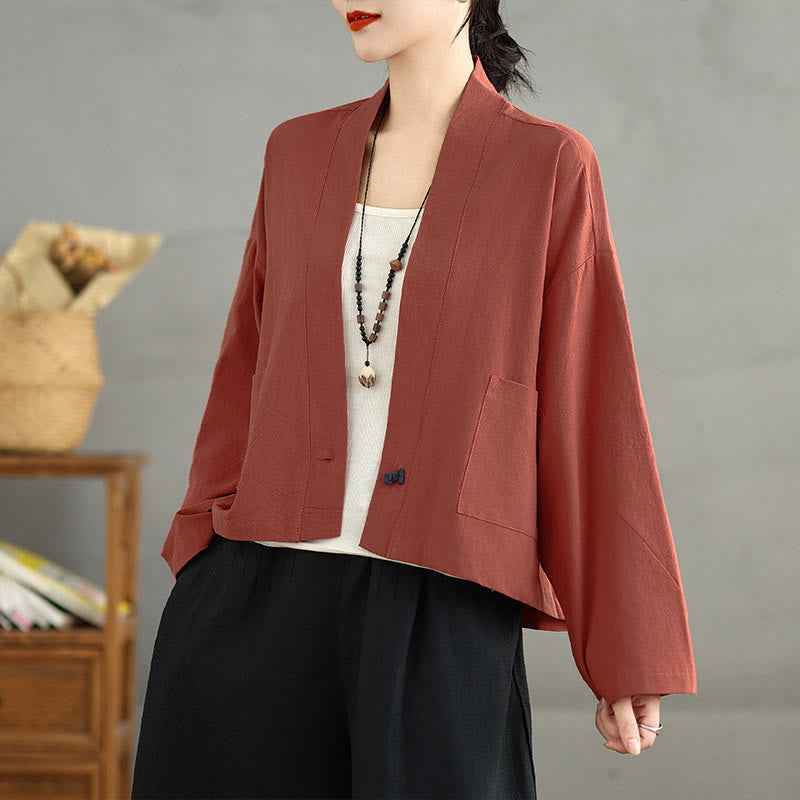 Nimara Ritual Casual Vintage Plain Long Sleeve Open Front Jacket With Pockets