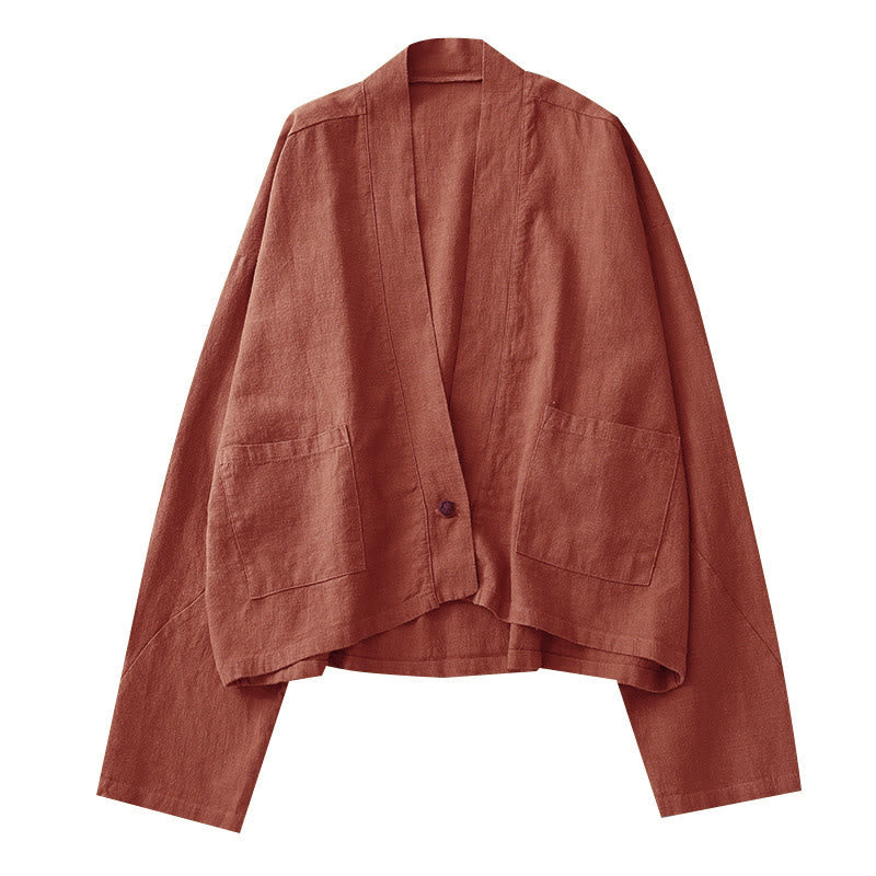 Nimara Ritual Casual Vintage Plain Long Sleeve Open Front Jacket With Pockets