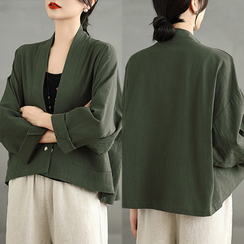 Nimara Ritual Casual Vintage Plain Long Sleeve Open Front Jacket With Pockets