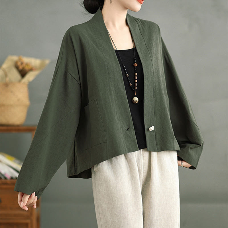 Nimara Ritual Casual Vintage Plain Long Sleeve Open Front Jacket With Pockets