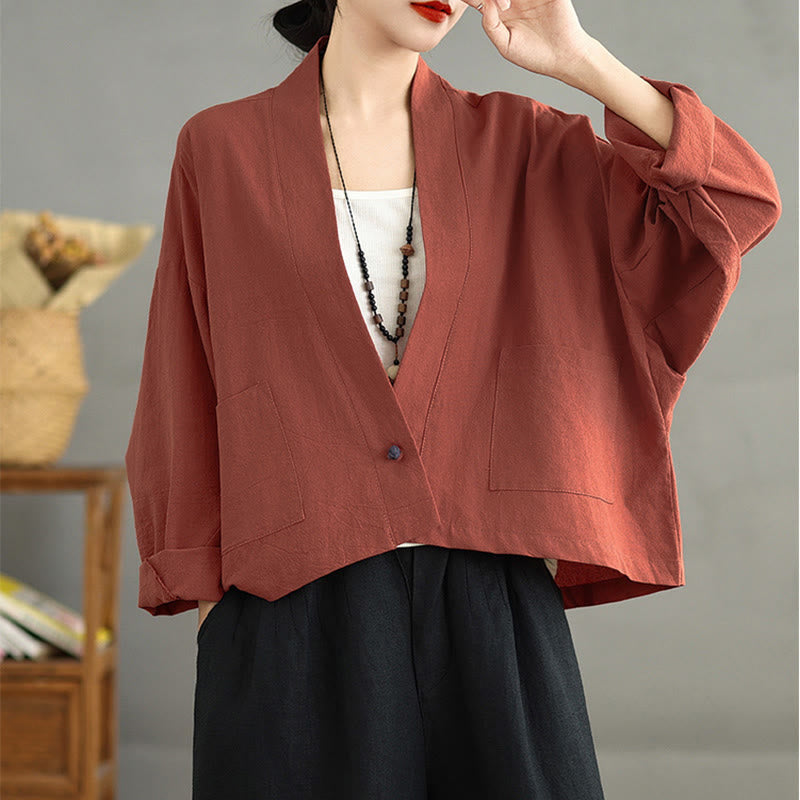 Nimara Ritual Casual Vintage Plain Long Sleeve Open Front Jacket With Pockets